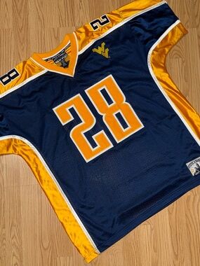West Virginia Mountaineers #28 Jersey 2XL Blue Gold NCAA Football Mesh Stitched
